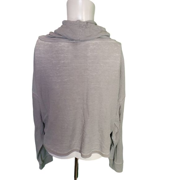 Mono b Gray Waffle Cowl Funnel Neck Lounge Activewear Cropped Pullover Sz S - Picture 7 of 8